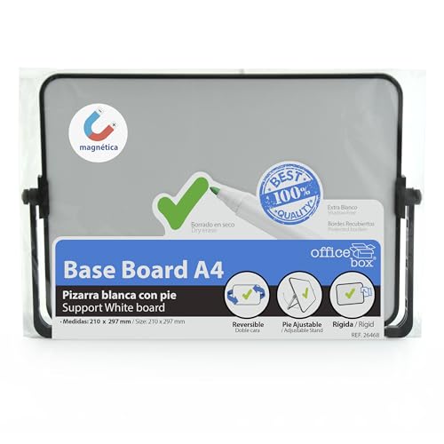 Office Box Doppelseitiges Whiteboard, extra weiß, magnetisch, mit verstellbarem Fuß aus Aluminium und Rahmen, aus solidem MDF, ideal für Zuhause und Büro, inklusive magnetischem Radiergummi (A4 (29,7 von office box