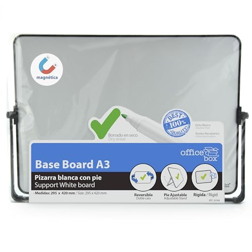 Office Box Doppelseitiges Whiteboard, extra weiß, magnetisch, mit verstellbarem Fuß aus Aluminium und Rahmen, aus solidem MDF, ideal für Zuhause und Büro, inklusive magnetischem Radiergummi (Größe A3 von office box