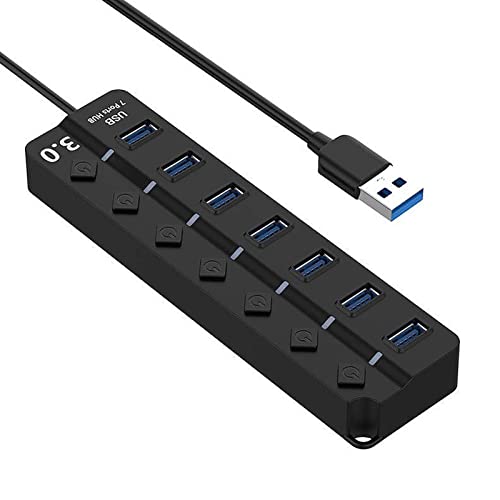 ohfruit USB 3.0 Hub, 7 Port USB Hub Splitter mit Unabhängigem Schalter, Tragbarer High Speed USB Hub Adapter Schwarz von ohfruit