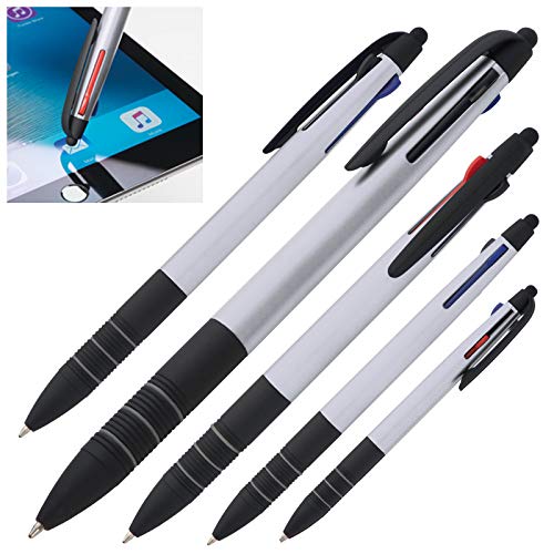 10 Kugelschreiber 4in1 mit 3 Schreibfarben und Touchpen / Farbe: silber von ohne Markenname