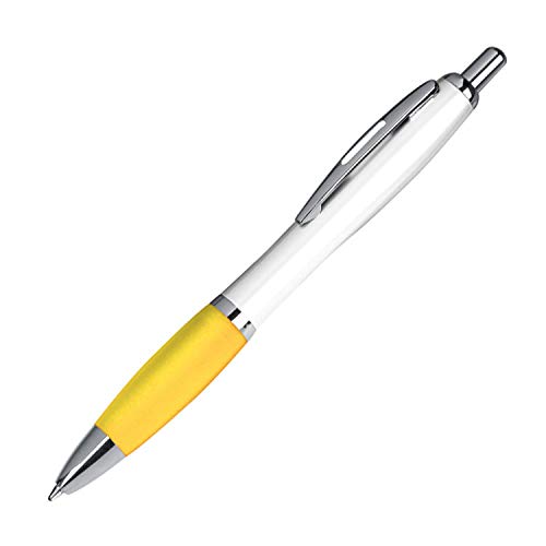 10 Kugelschreiber aus Kunststoff / Farbe: weiß-gelb von ohne Markenname