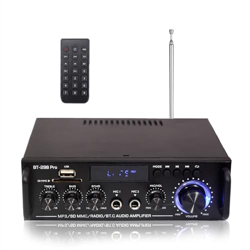 2-Kanal Verstärker, Mini HiFi Verstärker 2023 Verbesserte BT-298 Pro Version Bluetooth-Empfänger-Audio verstärker max 400 W x 2 RMS 50 W x 2 mit USB/RCA/MIC/FM von okanemoqi