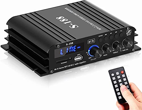 2.1-Kanal Verstärker, Mini hifi Stereo Verstärker, 800W Bluetooth 5.0 für Heimlautsprecher 40W x 2+50W Passiver Subwoofer mit USB TF Steckplatz MP3 Player LCD-Display mit Fernbedienung von okanemoqi
