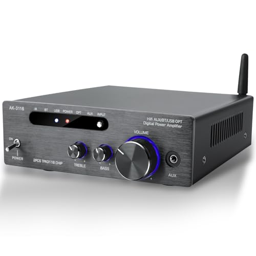 Hifi-Verstärker, 2000W Mini hifi Verstärker, 2.0-Kanal 100W*2 Bluetooth 5.3 TPA3116 Stereo-Audioverstärker, Digitale Endverstärker Soundverstärker,OPT/AUX/USB -Karteneingang, für Zuhause oder Auto von okanemoqi