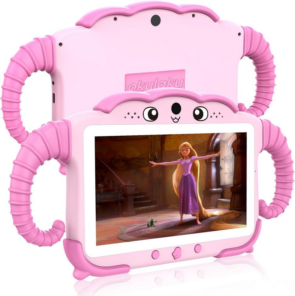 okulaku für Mädchen Junge Kinder ab 3-14 Tablet (7", 32 GB, Magentarot, mit Hülle GMS Certified Kleinkind WiFi Dual Kamera Google Play Store) von okulaku