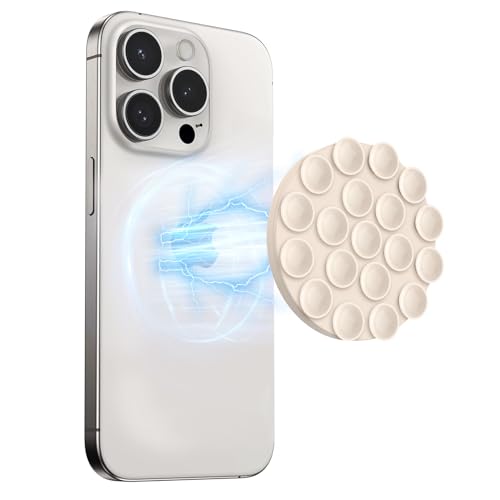 Magnetische Saugnapf-Telefonhalterung – rutschfester Silikon-Saugnapf-Handygriff, kompatibel mit iPhone MagSafe-Handyhüllen-Serie, Spiegel-Duschhalterung für Selfies und Tiktok-Videos (Sand Pink) von omee