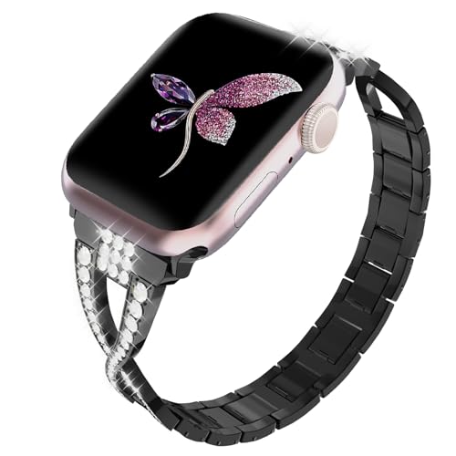 omee Für Apple Watch Armband 45mm/44mm/42mm, Rostfreier Edelstahl Watch Ersatzband für iWatch/Ultra/Ultra 2/Apple Watch Series 7 SE/6/5/4/3/2/1, 45mm/44mm/42mm Schwarz von omee