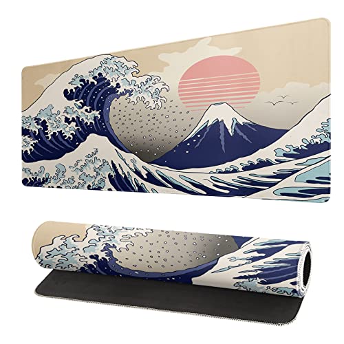 Großes Mauspad mit japanischer Meereswelle, abstrakte blaue Schreibtischunterlage, 80 x 30 cm, coole Meereswellenstruktur, rutschfeste Gummiunterseite, Wellen-Mauspad, genähte Kanten, Großes Mauspad mit japanischer Meereswelle, abstrakte blaue Schreibtischunterlage, 80 x 30 cm, coole Meereswellenstruktur, rutschfeste Gummiunterseite, Wellen-Mauspad, genähte Kanten, von omosri