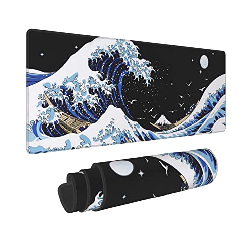 Japanische blaue und schwarze Meereswelle, abstrakte blaue Schreibtischmatte, 80 x 30 cm, rutschfeste Gummiunterseite, genähte Kanten, Tastatur-Mauspad für Büro, Zuhause, Spiel Japanische blaue und schwarze Meereswelle, abstrakte blaue Schreibtischmatte, 80 x 30 cm, rutschfeste Gummiunterseite, genähte Kanten, Tastatur-Mauspad für Büro, Zuhause, Spiel von omosri