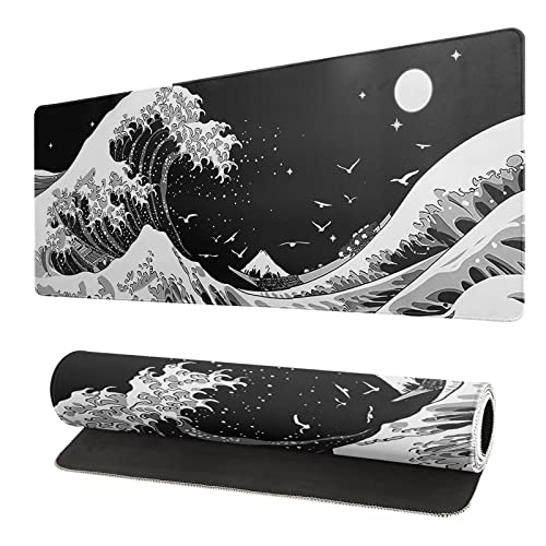Japanische schwarze Meereswelle, abstraktes schwarzes Gaming-Mauspad, 80x20 cm, Meereswelle, Textur, rutschfeste Gummiunterseite, Welle, großes Mauspad, Schreibtischunterlage für Büro, Zuhause Japanische schwarze Meereswelle, abstraktes schwarzes Gaming-Mauspad, 80x20 cm, Meereswelle, Textur, rutschfeste Gummiunterseite, Welle, großes Mauspad, Schreibtischunterlage für Büro, Zuhause von omosri