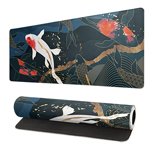 Koi Fish Art Mauspad Abstrakte Schreibtischunterlage 80x20 cm, japanisches Gaming, rutschfeste Gummiunterseite, Schreibtischunterlage für Zuhause, Gaming und Büro von omosri