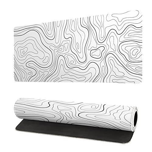 Gaming-Mauspad mit topografischer Kontur, XL, geografische Karte, Linien, erweiterte große Schreibtischunterlage, rutschfeste Gummiunterseite, genähte Kanten, lange Tastatur-Mauspad für Büro und Gaming-Mauspad mit topografischer Kontur, XL, geografische Karte, Linien, erweiterte große Schreibtischunterlage, rutschfeste Gummiunterseite, genähte Kanten, lange Tastatur-Mauspad für Büro und von omosri
