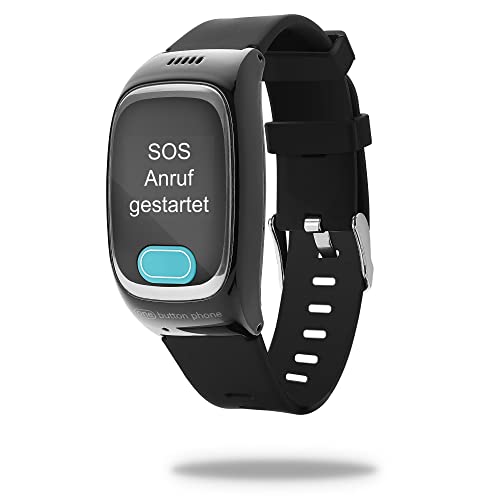one button phone – Notrufuhr mit Ortung und Telefonfunktion, Notruf Armband für Senioren, SOS Notrufknopf, GPS Notfall Uhr, Schwarz von one button phone