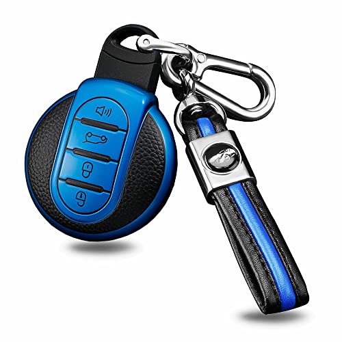 ontto Autoschlüssel Hülle Schlüsselcover Passt für BMW Mini Cooper S D One Clubman Countryman F56 F54 F55 F56 F57 F60 Fernbedienung Schlüsselanhänger TPU Schlüsseletui Zubehör 4 Taste Blau von ontto