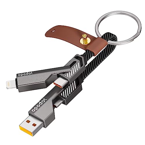 opodot Kurzes USB-C-auf-Lightning-Kabel [60 W, schnelles Laden und Datensynchronisation], Nylon-geflochtenes iPhone-iPad-Ladekabel, Multi-Ladekabel, 4-in-1 mit Lightning-/USB-C-/USB-A-Anschlüssen, 5,1 von opodot