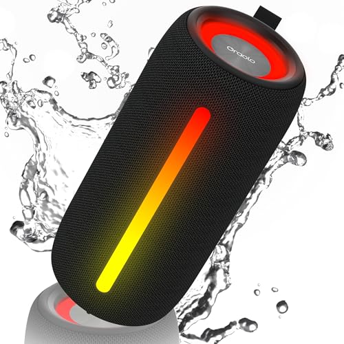 oraolo Bluetooth-Lautsprecher, BT5.4 mit RGB-Lichtern, wasserdicht IPX6, 10 Stunden Wiedergabe unterstützt TF, USB, tragbarer Bluetooth-Lautsprecher für Zuhause, Radfahren, Party von oraolo