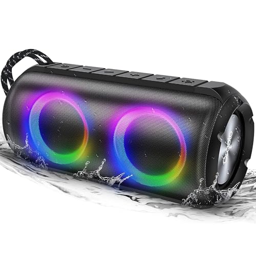 Oraolo Luster Wireless Bluetooth Lautsprecher, Bluetooth Lautsprecher mit Lichtern, Tragbarer Lautsprecher 24W Lauter Stereo Sound, 24H Spielzeit, AUX-in, IPX6 Wasserdicht für Outdoor Camping von oraolo
