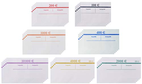 Set für EURO Banderolen 10 x jede Sorte 20er Füllmenge (=70 Stück) (5€,10€,20€,50€,100€,200€,500€) EUR Geldbanderole Geldscheinbündel Banknotenaufbewahrung von orgaexpert