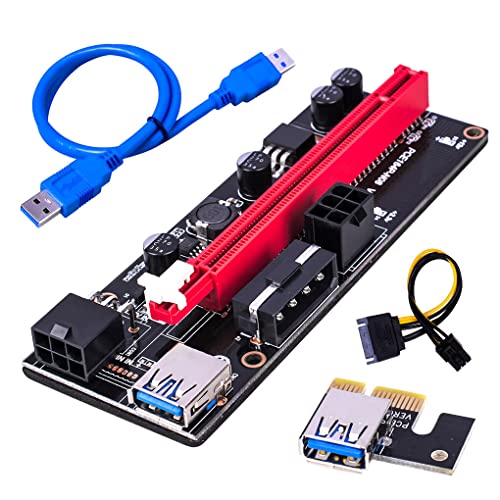 osiuujkw PCI E Adapter 1X auf 16X GPU Extender 6 Pins Erweiterungskarte Home Video Computer Desktop PC Teile liefert Miner, Blaues USB-Kabel von osiuujkw