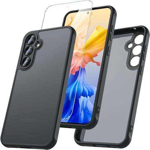 ottpluscase Für Samsung Galaxy A14 Hülle, [Samsung A14 Hülle mit Panzer Schutz Glas], Handyhülle Kameraschutz Stoßfest Rundumschutz Schutzhülle Case für Samsung Glaxy A14 5G/4G-Matt Schwarz von ottpluscase