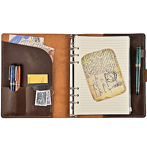 Leder-Notizbuch, nachfüllbar, 22,9 x 19,1 cm, A5, Leder-Schreibtagebuch, liniert, handgefertigt, Vintage-Ringbuch, Reisetagebuch, Organizer mit Tasche und für Männer, Frauen, Arbeit, Geschenk, Braun, von oumebiu