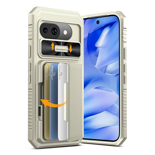 Oupeiger Schutzhülle für Google Pixel 9a mit Kartenhalter (4–5 Karten), RFID-Blockierung, Kameraschutz, rutschfeste und stoßfeste robuste Brieftaschen-Schutzhülle – für Google Pixel 9a (Gold) von oupeigar