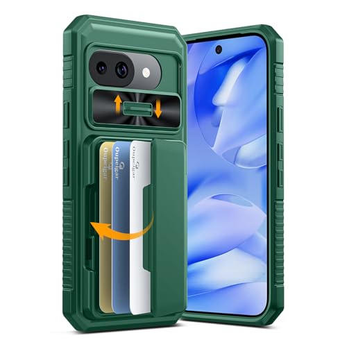 Oupeiger Schutzhülle für Pixel 9a mit Kartenhalter (4–5 Karten), RFID-Blockierung und Kameraschutz, rutschfeste und stoßfeste robuste Brieftaschen-Schutzhülle für Google Pixel 9a, Grün von oupeigar