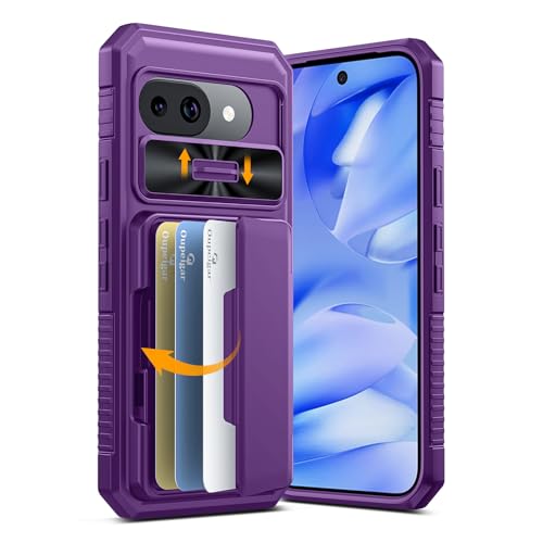 Oupeiger Schutzhülle für Google Pixel 9a mit Kartenhalter (4–5 Karten), RFID-Blockierung und Kameraschutz, rutschfeste und stoßfeste robuste Brieftaschen-Schutzhülle – für Google Pixel 9a, Violett von oupeigar