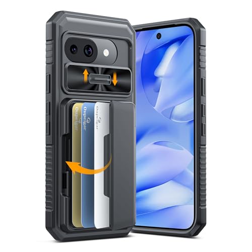 Oupeiger Schutzhülle für Pixel 9a mit Kartenhalter (4–5 Karten), RFID-Blockierung und Kameraschutz, rutschfeste und stoßfeste robuste Brieftaschen-Schutzhülle für Google Pixel 9a, Schwarz von oupeigar