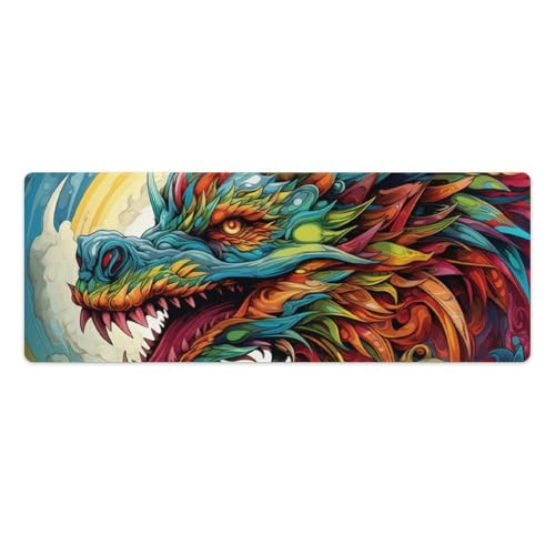 Gaming-Mauspad mit psychedelischer Drachenkunst, große Schreibtischunterlage, große, stilvolle Schreibtischunterlage aus Lackleder, Gummiunterseite, glatte Oberfläche, rutschfest, 30 x 80 cm Gaming-Mauspad mit psychedelischer Drachenkunst, große Schreibtischunterlage, große, stilvolle Schreibtischunterlage aus Lackleder, Gummiunterseite, glatte Oberfläche, rutschfest, 30 x 80 cm von ouynngjing