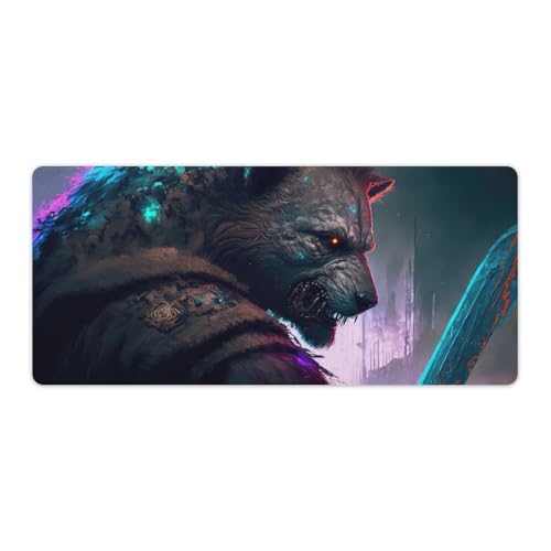ouynngjing Gaming-Mauspad Bear Warrior Ultra-Schreibtischunterlage mit Nahtkante, rutschfeste Gummiunterseite, 40 x 90 cm ouynngjing Gaming-Mauspad Bear Warrior Ultra-Schreibtischunterlage mit Nahtkante, rutschfeste Gummiunterseite, 40 x 90 cm von ouynngjing