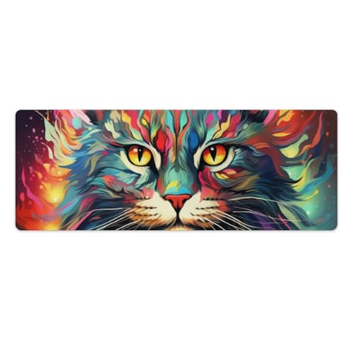 ouynngjing Mauspad mit psychedelischem Katzenmotiv, verlängerte Länge, Schreibtischunterlage, Saumkante, rutschfeste Gummiunterseite, Tastaturpad, Gaming-Mauspad, 30 x 80 cm ouynngjing Mauspad mit psychedelischem Katzenmotiv, verlängerte Länge, Schreibtischunterlage, Saumkante, rutschfeste Gummiunterseite, Tastaturpad, Gaming-Mauspad, 30 x 80 cm von ouynngjing