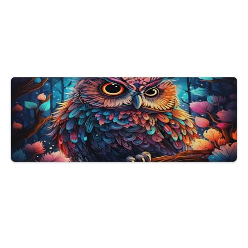 ouynngjing Weiches Gaming-Mauspad mit Psychedelischer Eule im Wald für mehr Geschwindigkeit und Kontrolle (rutschfestes Gummi, strukturiertes Mikrogewebe), 30 x 80 cm von ouynngjing