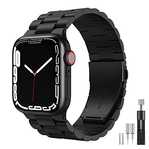 owlhold Metall Armband Kompatibel mit Apple Watch 42mm 44mm 45mm 46mm 49mm, Premium Edelstahl Ersatz Uhrenarmband für Apple Watch Serie Ultra 10/9/8/7/6/5/4/3/2/1/SE für Männer und Frauen (Schwarz) von owlhold