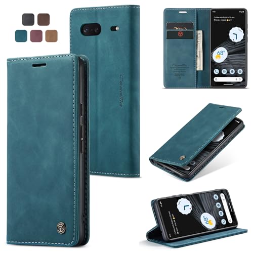 owlhold Handyhülle für Google Pixel 7 Hülle Premium Lederhülle Weiches Vintage-Nubukleder Faltbare Ständer Schutzhülle Kartenfach Standfunktion stoßfest klapphülle Pixel 7 -Blaugrün von owlhold