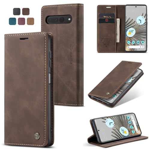owlhold Handyhülle für Google Pixel 7 Pro Hülle Premium Lederhülle Weiches Vintage-Nubukleder Faltbare Ständer Schutzhülle Kartenfach Standfunktion stoßfest klapphülle Pixel 7 Pro -Kaffee von owlhold
