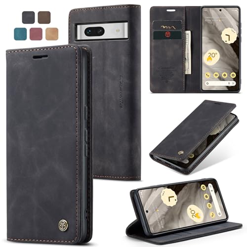 owlhold Handyhülle für Google Pixel 7a Hülle Premium Lederhülle Weiches Vintage-Nubukleder Faltbare Ständer Schutzhülle Kartenfach Standfunktion stoßfest klapphülle Pixel 7a -Schwarz von owlhold