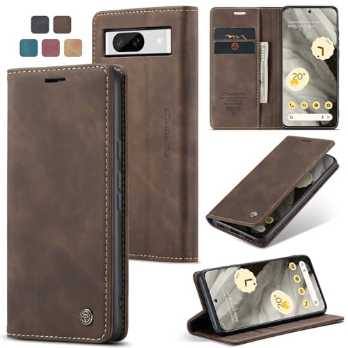 owlhold Handyhülle für Google Pixel 8 Hülle Premium Lederhülle Weiches Vintage-Nubukleder Faltbare Ständer Schutzhülle Kartenfach Standfunktion stoßfest klapphülle Pixel 8 -Kaffee von owlhold