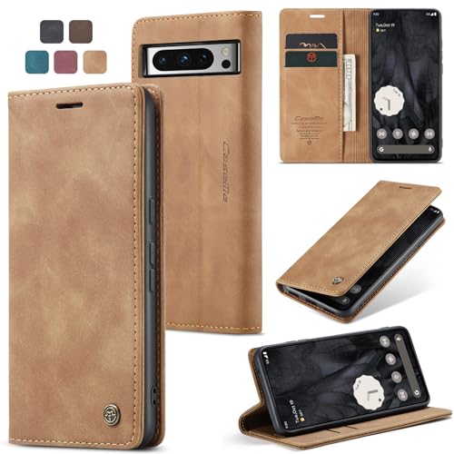 owlhold Handyhülle für Google Pixel 8 Pro Hülle Premium Lederhülle Weiches Vintage-Nubukleder Faltbare Ständer Schutzhülle Kartenfach Standfunktion stoßfest klapphülle Pixel 8 Pro -Braun von owlhold