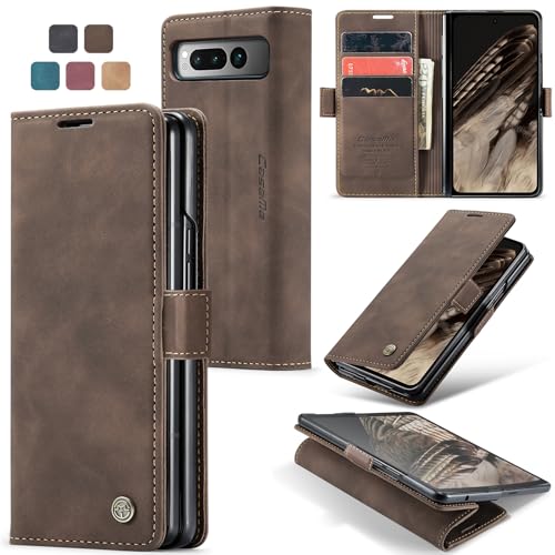 owlhold Handyhülle für Google Pixel Fold Hülle Premium Lederhülle Weiches Vintage-Nubukleder Faltbare Ständer Schutzhülle Kartenfach Standfunktion stoßfest klapphülle Pixel Fold -Kaffee von owlhold