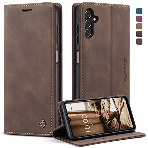 owlhold Handyhülle für Samsung Galaxy A14 4G/5G Hülle, Premium Lederhülle Weiches Vintage-Nubukleder Faltbare Ständer Klapphülle Kartenfach Standfunktion stoßfest Schutzhülle -Kaffee von owlhold