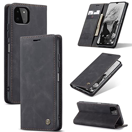 owlhold Handyhülle für Samsung Galaxy A22 4G/5G Hülle, Premium Lederhülle Weiches Vintage-Nubukleder Faltbare Ständer Klapphülle Kartenfach Standfunktion stoßfest Schutzhülle für Samsung A22 -Schwarz von owlhold