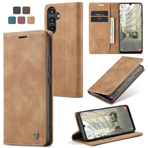 owlhold Handyhülle für Samsung Galaxy A34 5G Hülle, Premium Lederhülle Weiches Vintage-Nubukleder Faltbare Ständer Klapphülle Kartenfach Standfunktion stoßfest Schutzhülle für Samsung A34 5G -Braun von owlhold