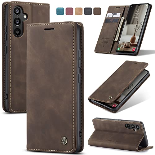 owlhold Handyhülle für Samsung Galaxy A34 5G Hülle, Premium Lederhülle Weiches Vintage-Nubukleder Faltbare Ständer Klapphülle Kartenfach Standfunktion stoßfest Schutzhülle für Samsung A34 5G -Kaffee von owlhold