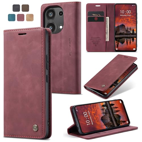 owlhold Handyhülle für Xiaomi Redmi Note 13 Pro 4G Hülle [Nicht für 5G] Premium Lederhülle Weiches Vintage-Nubukleder Faltbare Ständer Schutzhülle Kartenfach Klapphülle Redmi Note 13 Pro 4G -Weinrot von owlhold