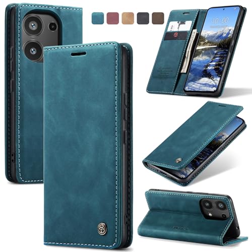 owlhold Handyhülle für Xiaomi Redmi Note 13 Pro 4G Hülle [Nicht für 5G] Premium Lederhülle Weiches Vintage-Nubukleder Faltbare Ständer Schutzhülle Kartenfach Klapphülle Redmi Note 13 Pro 4G -Blaugrün von owlhold