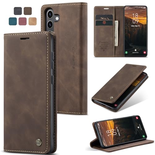 owlhold Hülle Samsung S24 Plus klapphülle Premium Lederhülle Weiches Vintage-Nubukleder Faltbare Ständer Schutzhülle Kartenfach Standfunktion klapphülle Samsung S24 Plus 5G -Kaffee von owlhold
