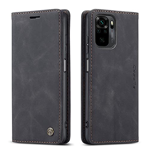 owlhold Hülle Xiaomi Redmi Note 10/Note 10S Klapphülle [Nicht für 5G] Premium Lederhülle -Nubukleder Faltbare Ständer Schutzhülle Kartenfach Handyhülle Redmi Note 10 4G/Note 10S/Poco M5S 4G -Schwarz von owlhold
