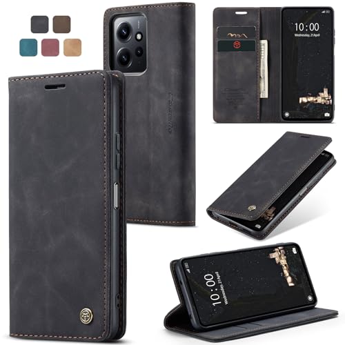 owlhold Hülle Xiaomi Redmi Note 12 4G klapphülle [Nicht für 5G] Premium Lederhülle Weiches Vintage-Nubukleder Faltbare Ständer Schutzhülle Kartenfach Handyhülle Redmi Note 12 4G -Schwarz von owlhold