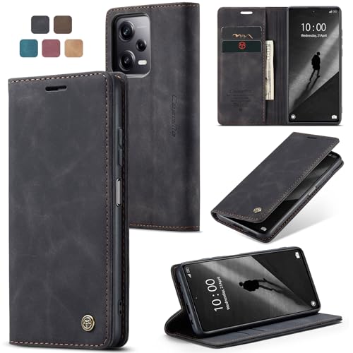 owlhold Hülle Xiaomi Redmi Note 12 Pro+ 5G/Note 12 Pro Plus Klapphülle Premium Lederhülle Weiches Vintage-Nubukleder Faltbare Ständer Schutzhülle Kartenfach Handyhülle Note 12 Pro Plus 5G -Schwarz von owlhold